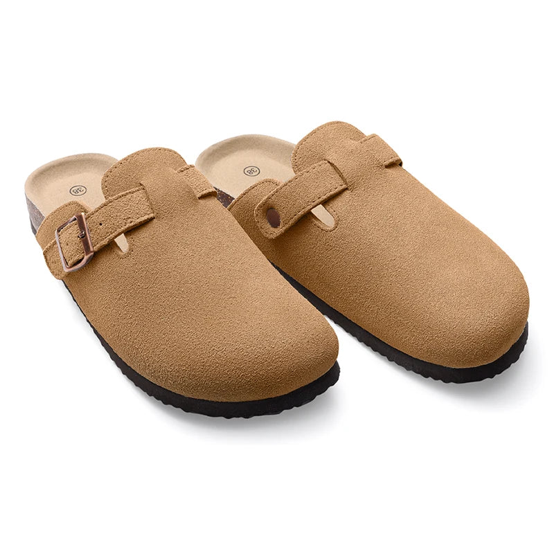 Smile Pop Suede Clogs Slippers Men Clogs Slippers Cork Footbed Beach Slippers Outdoor Nonslip Fashion Mules with Arch Support