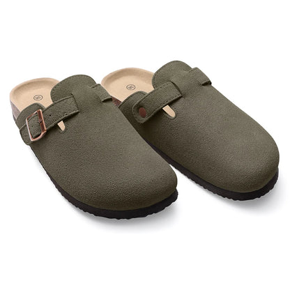 Smile Pop Suede Clogs Slippers Men Clogs Slippers Cork Footbed Beach Slippers Outdoor Nonslip Fashion Mules with Arch Support