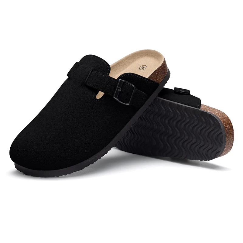 Smile Pop Suede Clogs Slippers Men Clogs Slippers Cork Footbed Beach Slippers Outdoor Nonslip Fashion Mules with Arch Support